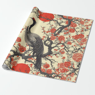Oriental Crane and Peony - Traditional Asian Art Wrapping Paper