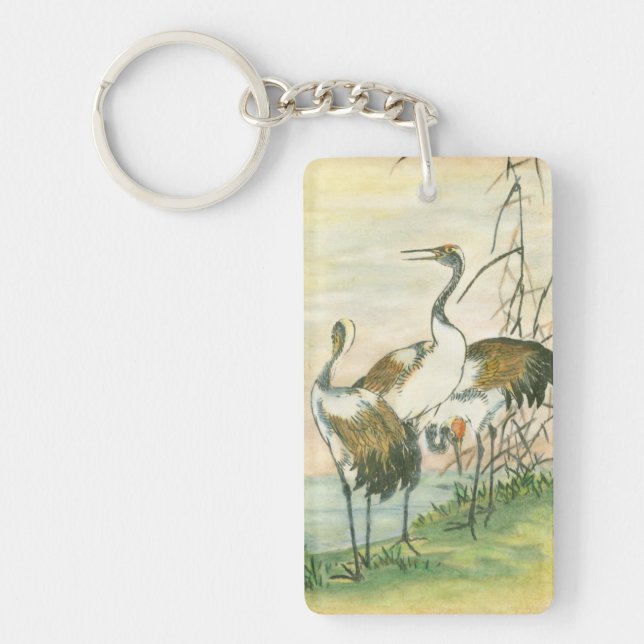 Oriental Cranes by the Water Key Ring (Front)