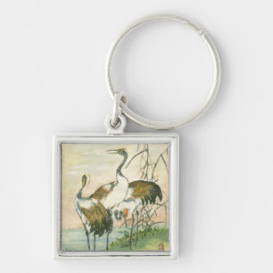 Oriental Cranes by the Water Key Ring