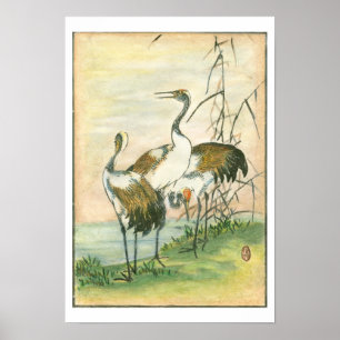 Oriental Cranes by the Water Poster