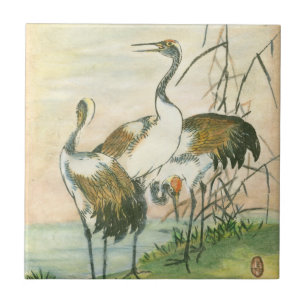 Oriental Cranes by the Water Tile