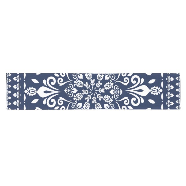 Oriental Damask Blue and White Short Table Runner (Horizontal)