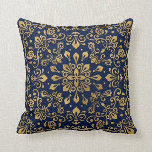 Oriental Damask Ornament - Gold on dark blue #2 Cushion