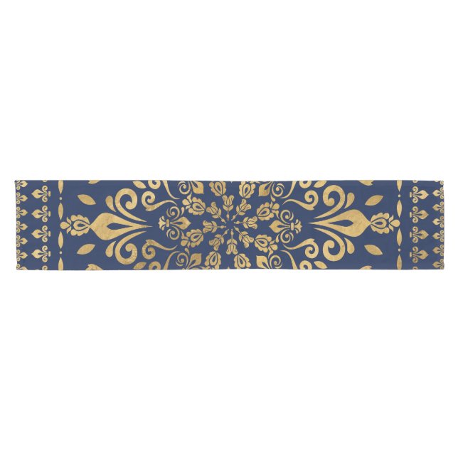 Oriental Damask Ornament - Gold on dark blue #3 Short Table Runner (Horizontal)