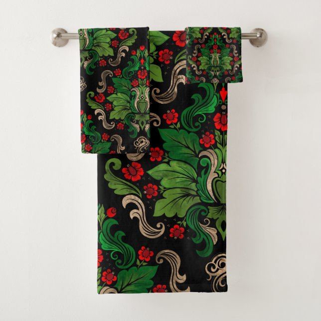 Oriental Damask Pattern Bath Towel Set (Insitu)