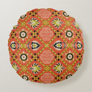 Oriental damask pattern. Talavera pottery. Azulejo Round Cushion