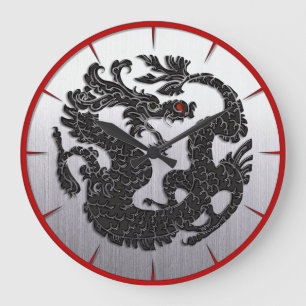 Oriental Dragon Black Large Clock