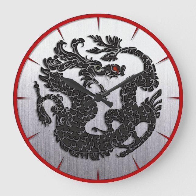 Oriental Dragon Black Large Clock (Front)