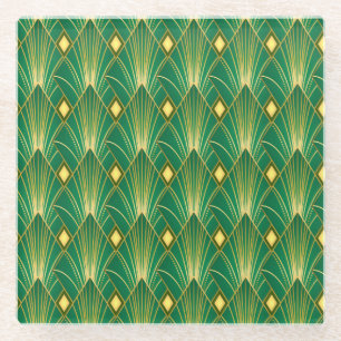Oriental Elegance: Art Deco Wallpaper Glass Coaster