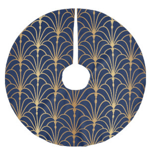 Oriental Elegance: Golden Fan Pattern Brushed Polyester Tree Skirt