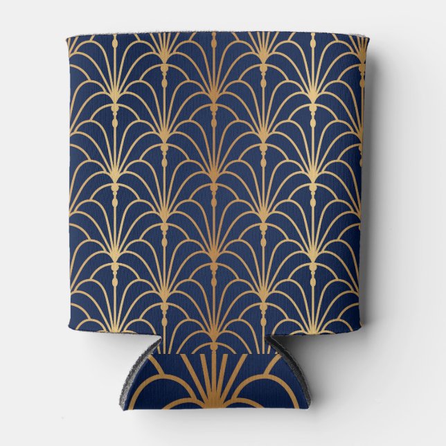 Oriental Elegance: Golden Fan Pattern Can Cooler (Front)