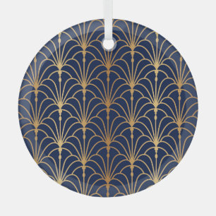 Oriental Elegance: Golden Fan Pattern Glass Tree Decoration