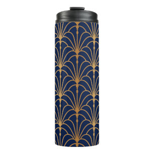 Oriental Elegance: Golden Fan Pattern Thermal Tumbler