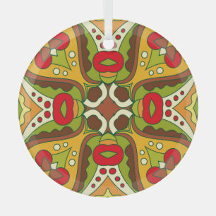 Oriental Ethnic Style Seamless Pattern Glass Tree Decoration