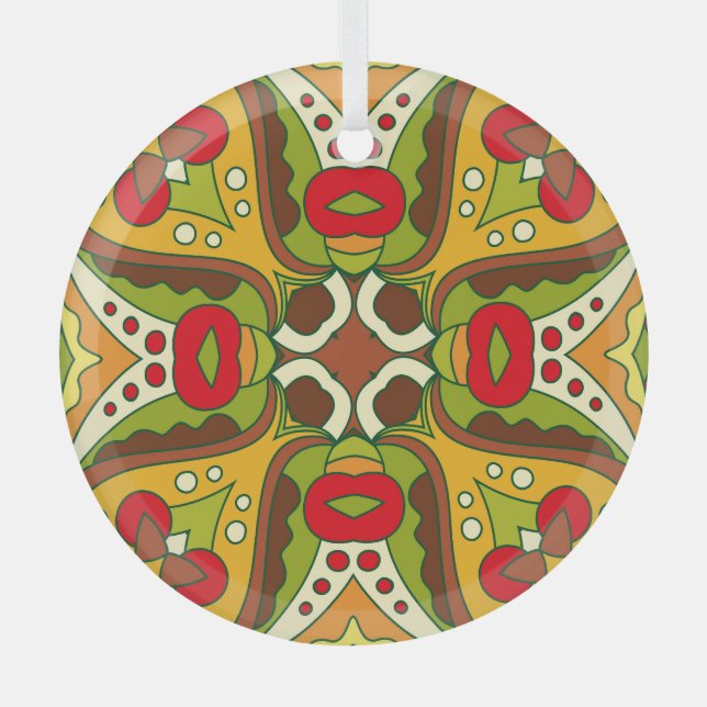 Oriental Ethnic Style Seamless Pattern Glass Tree Decoration (Front)