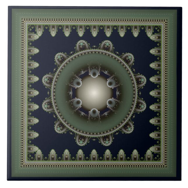 Oriental fairy fractal framed ornament ceramic tile (Front)