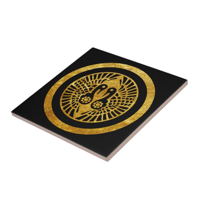 Oriental Faux Gold Ikko Ikki Japan Mon Vector Art Ceramic Tile (Side)
