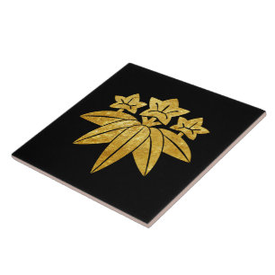 Oriental Faux Gold Kamakura Minamoto Japan Mon Art Ceramic Tile