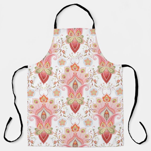 Oriental Flair: Damask Peacock Paisley Apron (Front)