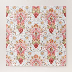 Oriental Flair: Damask Peacock Paisley Jigsaw Puzzle
