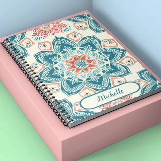 Oriental floral and mandala classical custom name notebook