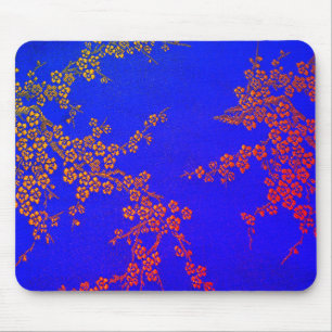 Oriental floral japanese blue red embroidered look mouse pad