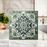 Oriental Floral Mosaic Ornament Ceramic Tile<br><div class="desc">Oriental Floral Mosaic Ornament - shades of green</div>