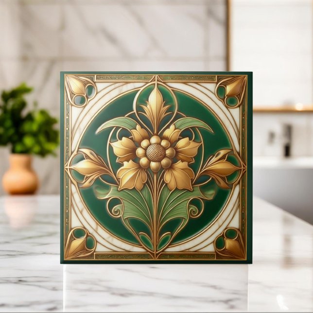 Oriental Floral Ornament Tile - Green and Gold (Creator Uploaded)