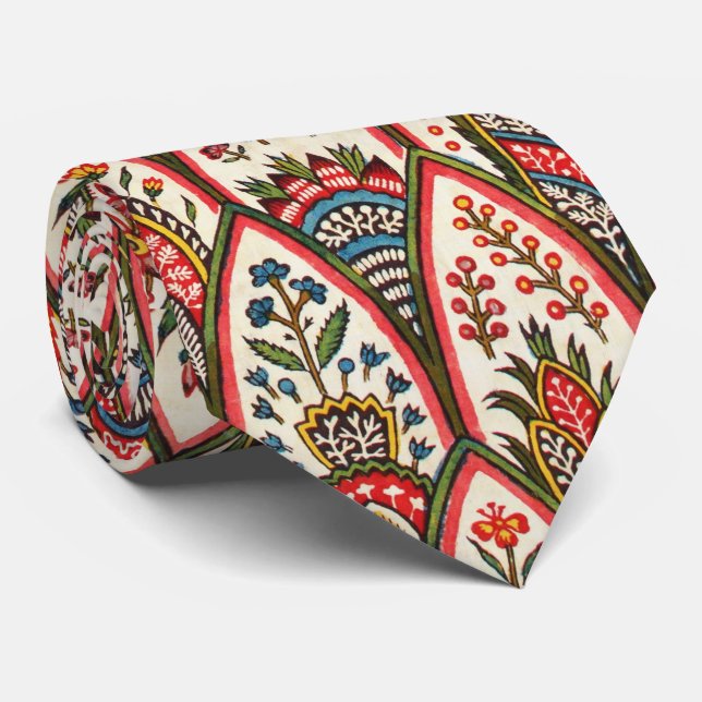 ORIENTAL FLORAL PATTERN Colourful Flowers and Leav Tie (Rolled)