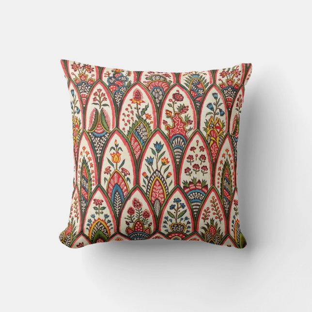 ORIENTAL FLORAL PATTERN Colourful Flowers Leaves Cushion (Front)