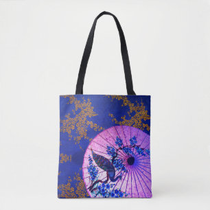 Oriental floral peacock parasol tote bag