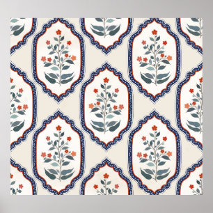 Oriental Flower Branches: Kalamkari Indian. Poster