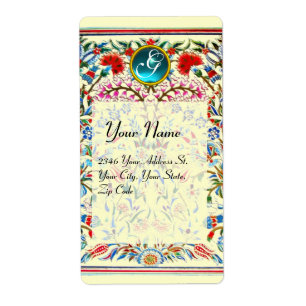 ORIENTAL  FLOWERS DAMASK MONOGRAM Blue Cream