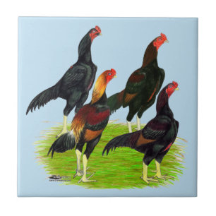 Oriental Game Fowl Quartet Ceramic Tile