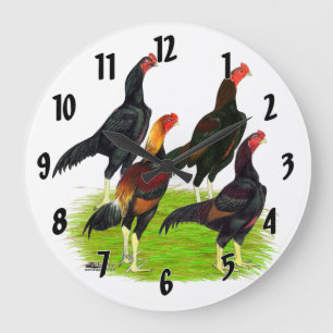 Oriental Game Fowl Quartet Large Clock