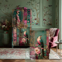 Oriental Garden Bird & Floral Collage Art