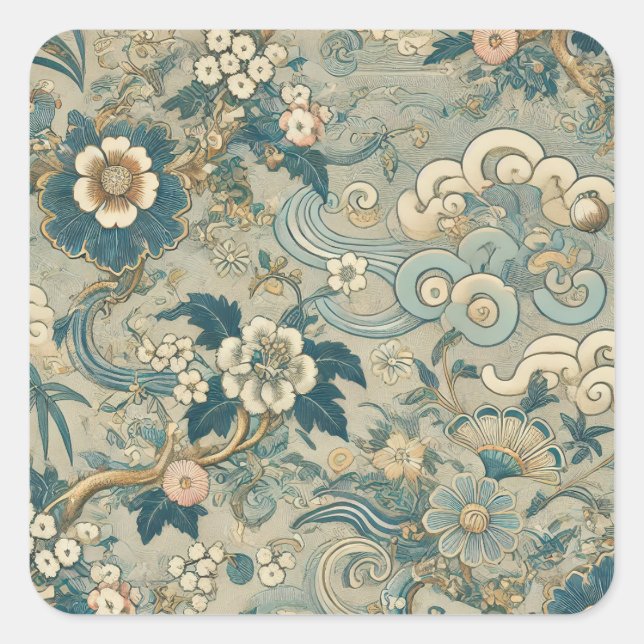 Oriental Garden Pattern Square Sticker (Front)