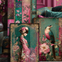 Oriental Garden, Portrait, Bird, Patchwork, Floral