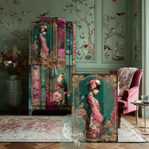 Oriental Garden, Portrait Collage Art Tissue Paper