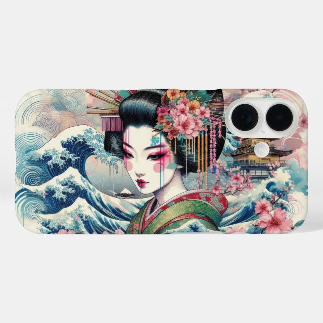 Oriental Geisha Maiko Kanagawa waves temple Case-Mate iPhone Case (Back (Horizontal))