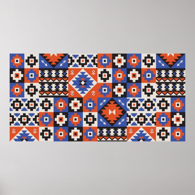 Oriental geometric seamless pattern. Ethnic design Poster (Front)