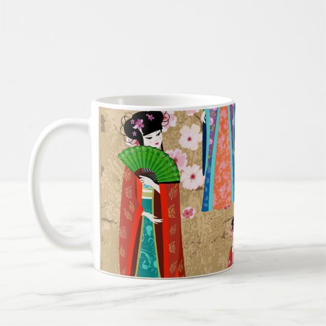 Oriental girl in retro costumejapanese, chinese, a coffee mug (Left)
