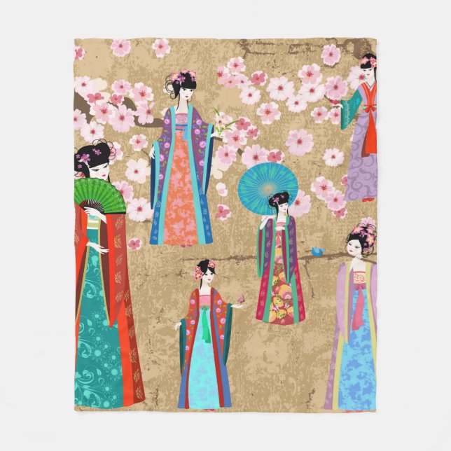 Oriental girl in retro costumejapanese, chinese, a fleece blanket (Front)