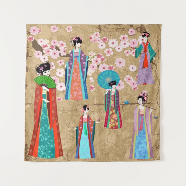 Oriental girl in retro costumejapanese, chinese, a tapestry (Front)