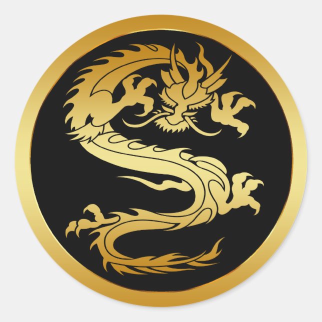 ORIENTAL GOLD DRAGON CLASSIC ROUND STICKER (Front)