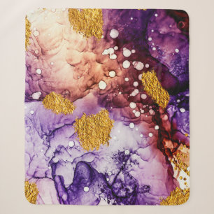 Oriental Golden Swirls Abstract Painting Sherpa Blanket