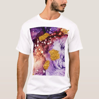 Oriental Golden Swirls Abstract Painting T-Shirt