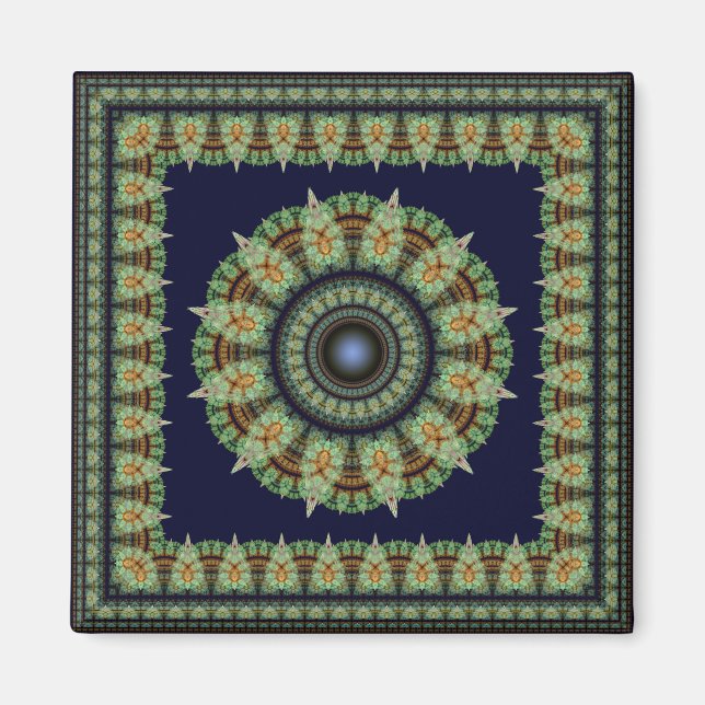Oriental green framed ornament magnet (Front)