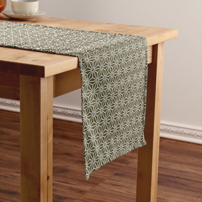 Oriental Green Matsuba Asanoha Japan Pattern Short Table Runner (In Situ)