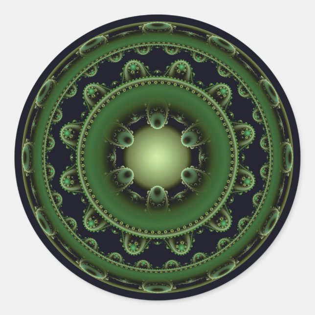 Oriental green pattern classic round sticker (Front)